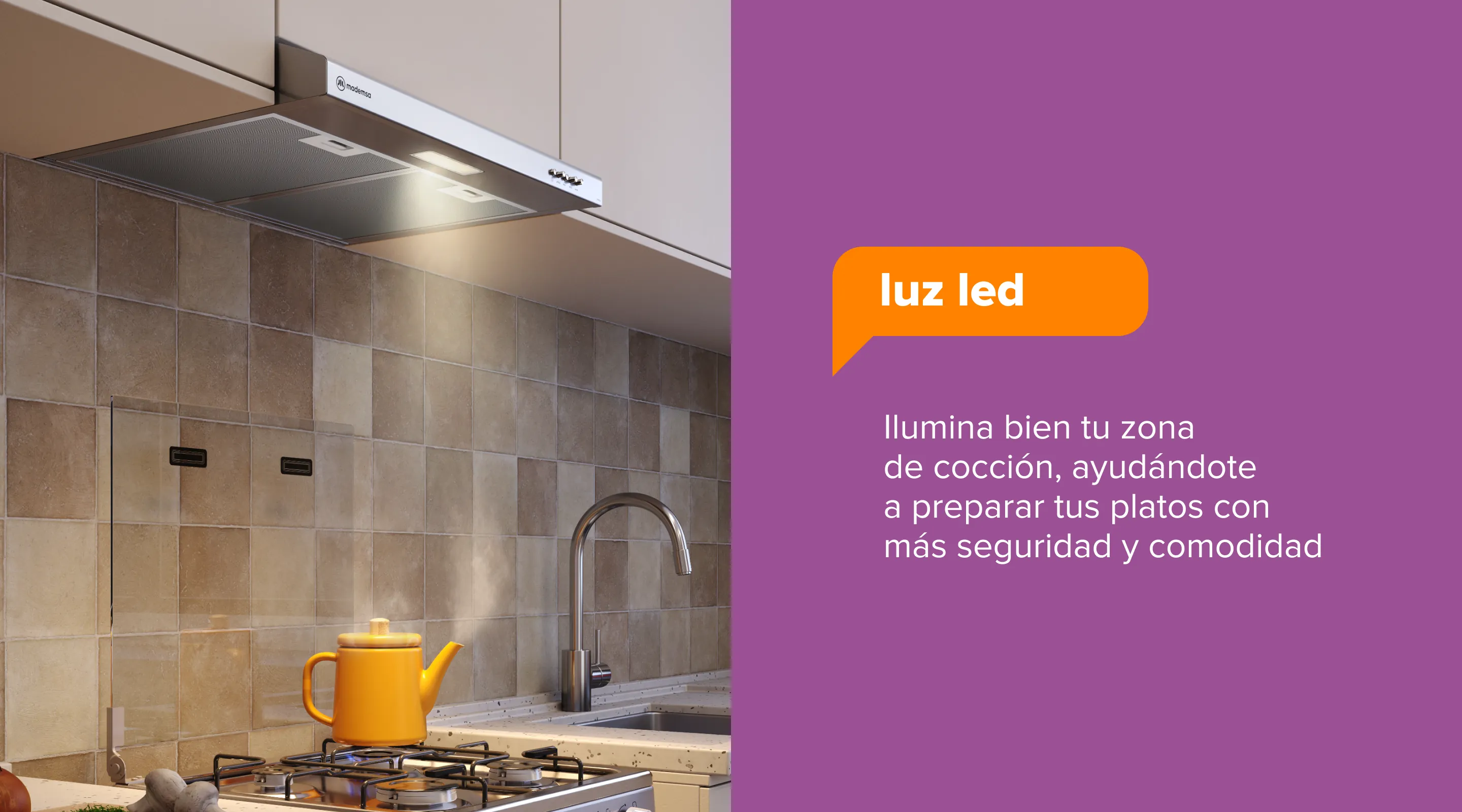 luz led - Ilumina bien tu zona de cocción, ayudándote a preparar tus platos con más seguridad y comodidad