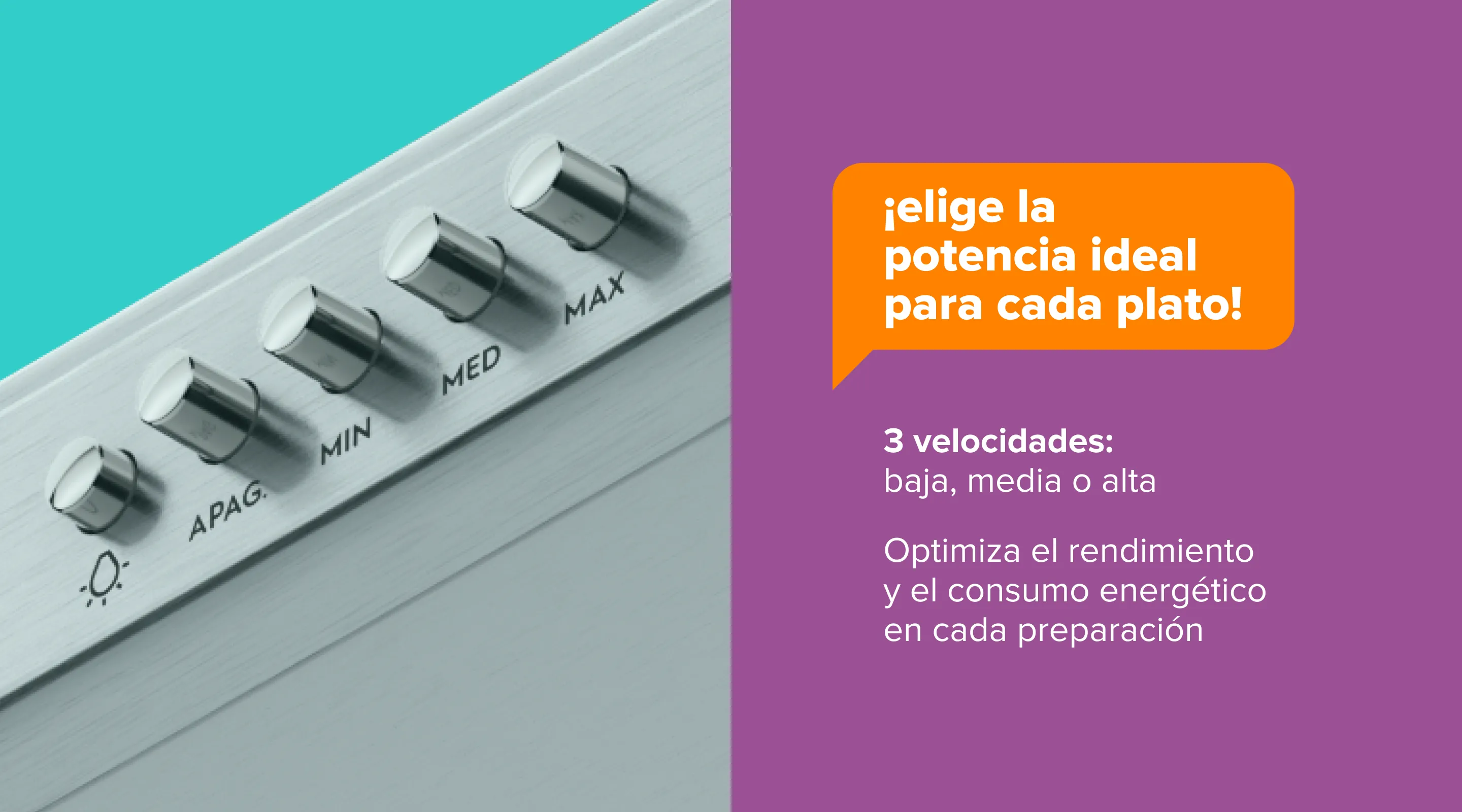 ¡elige la potencia ideal para cada plato! 3 velocidades: baja, media o alta Optimiza el rendimiento y el consumo energético en cada preparación