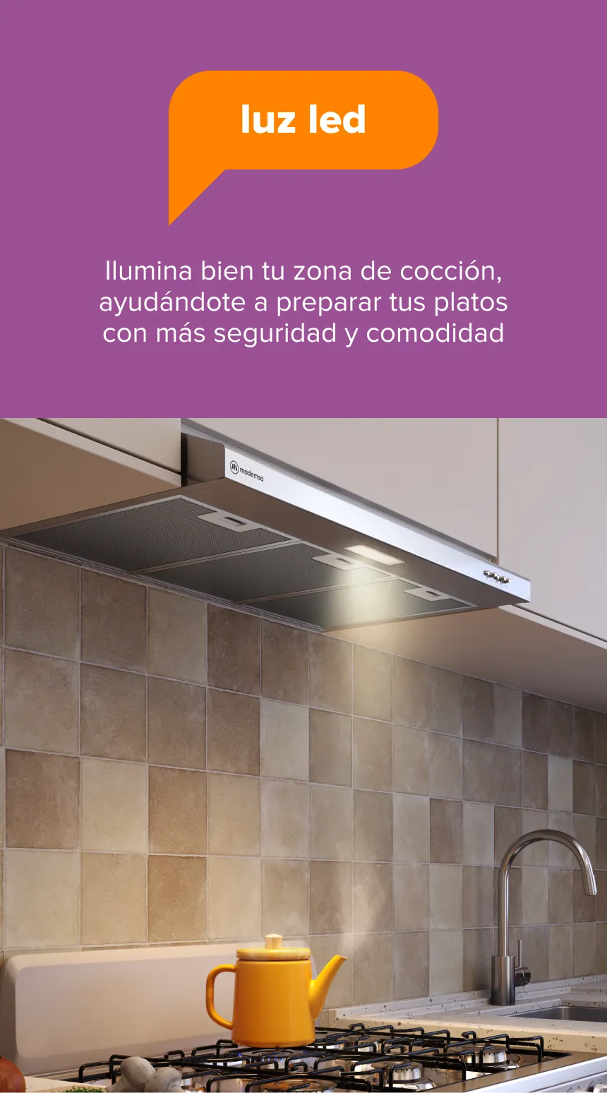 luz led - Ilumina bien tu zona de cocción, ayudándote a preparar tus platos con más seguridad y comodidad