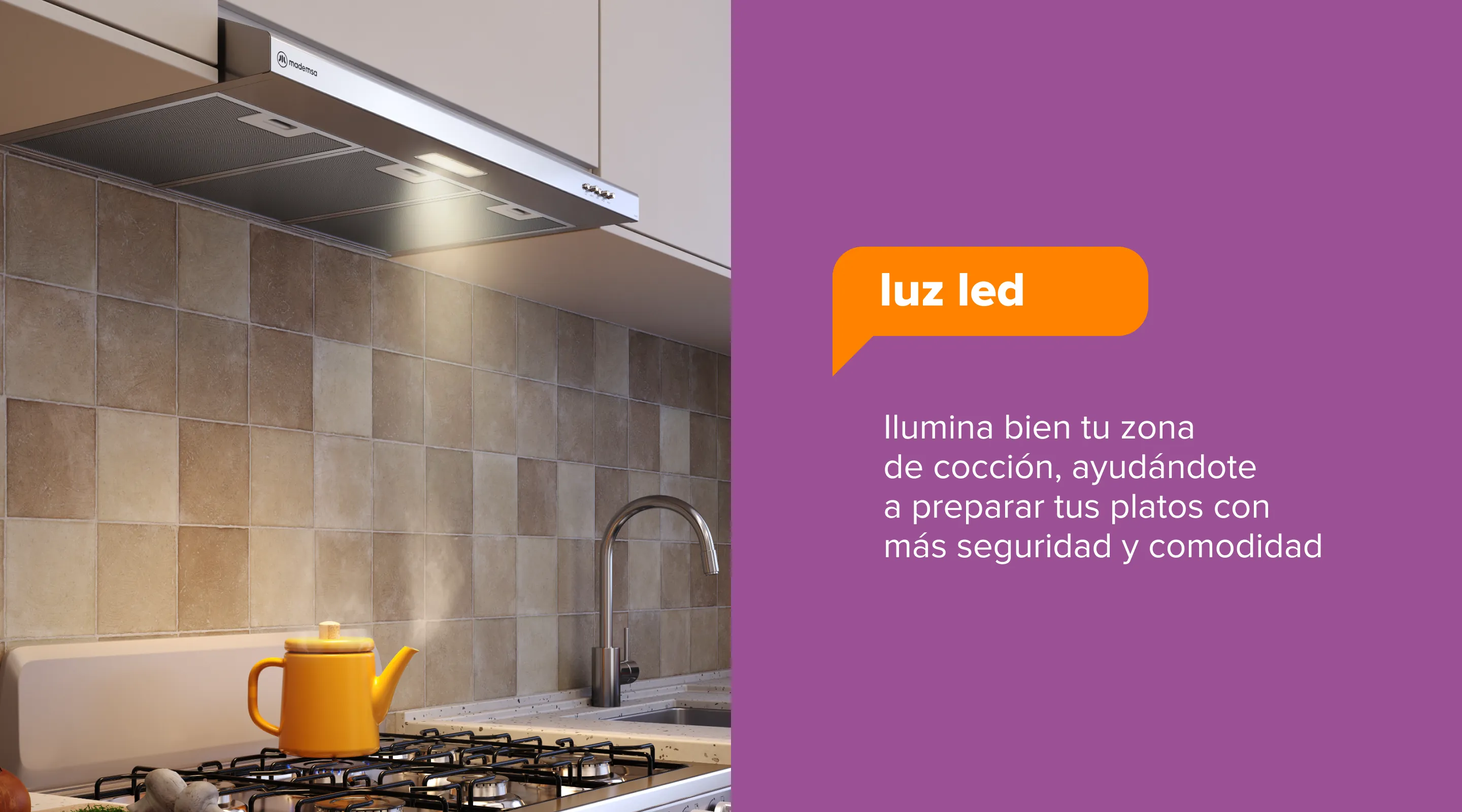 luz led - Ilumina bien tu zona de cocción, ayudándote a preparar tus platos con más seguridad y comodidad