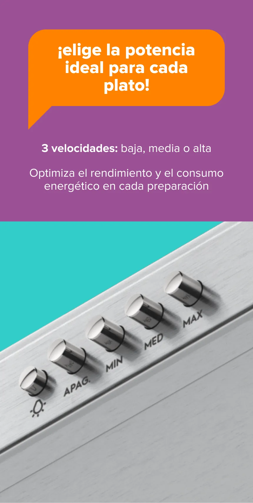 ¡elige la potencia ideal para cada plato! 3 velocidades: baja, media o alta Optimiza el rendimiento y el consumo energético en cada preparación