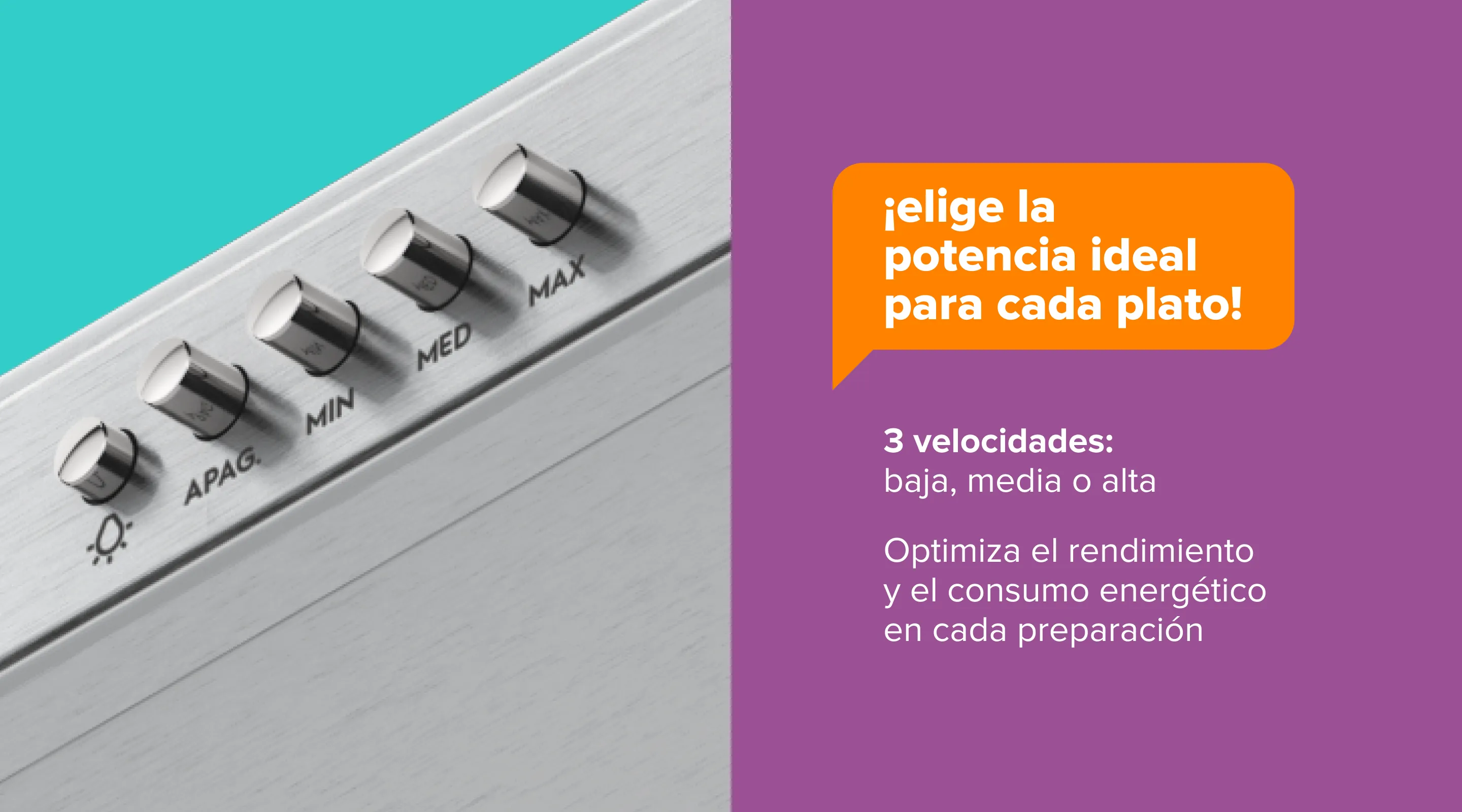 ¡elige la potencia ideal para cada plato! 3 velocidades: baja, media o alta Optimiza el rendimiento y el consumo energético en cada preparación
